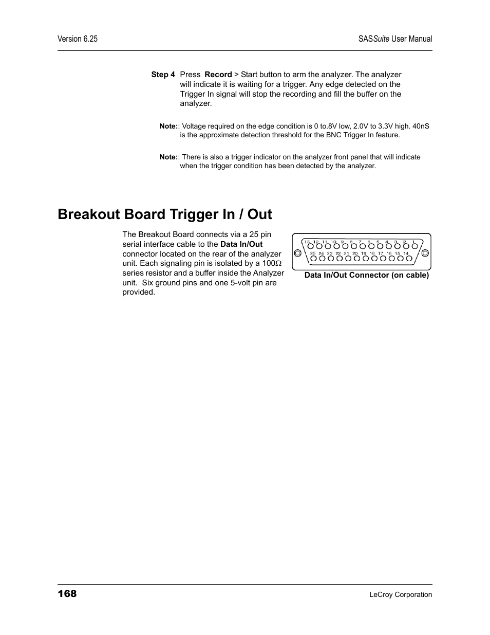 Breakout board trigger in / out | Teledyne LeCroy SAS Suite User Manual User Manual | Page 178 / 302