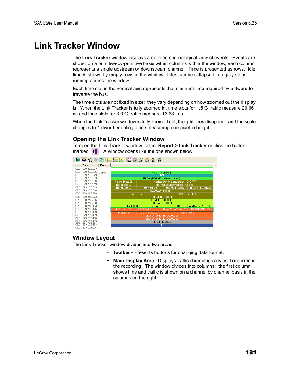 Link tracker window | Teledyne LeCroy SAS Suite User Manual User Manual | Page 191 / 302