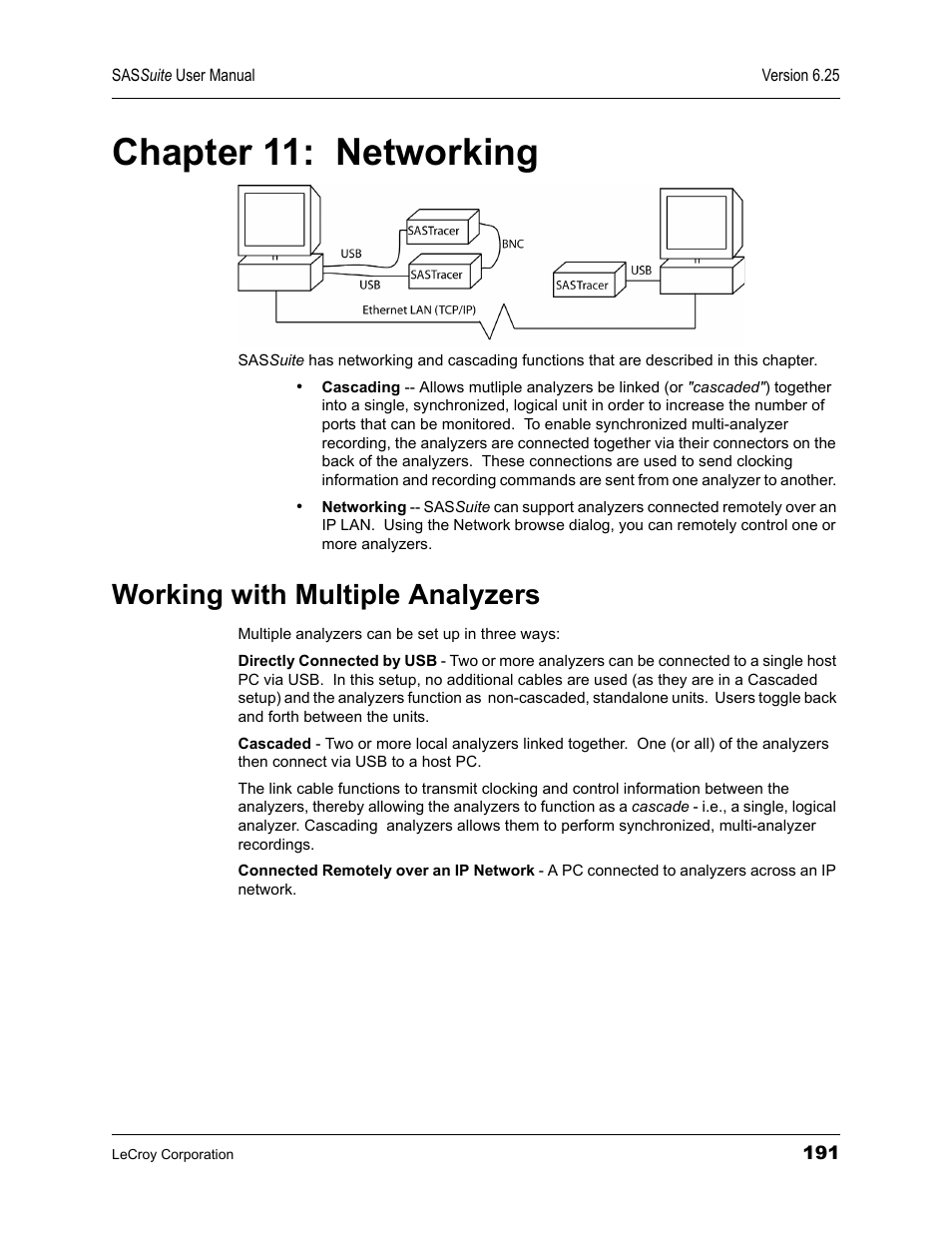 Chapter 11: networking, Working with multiple analyzers, Chapter 11 networking | Teledyne LeCroy SAS Suite User Manual User Manual | Page 201 / 302