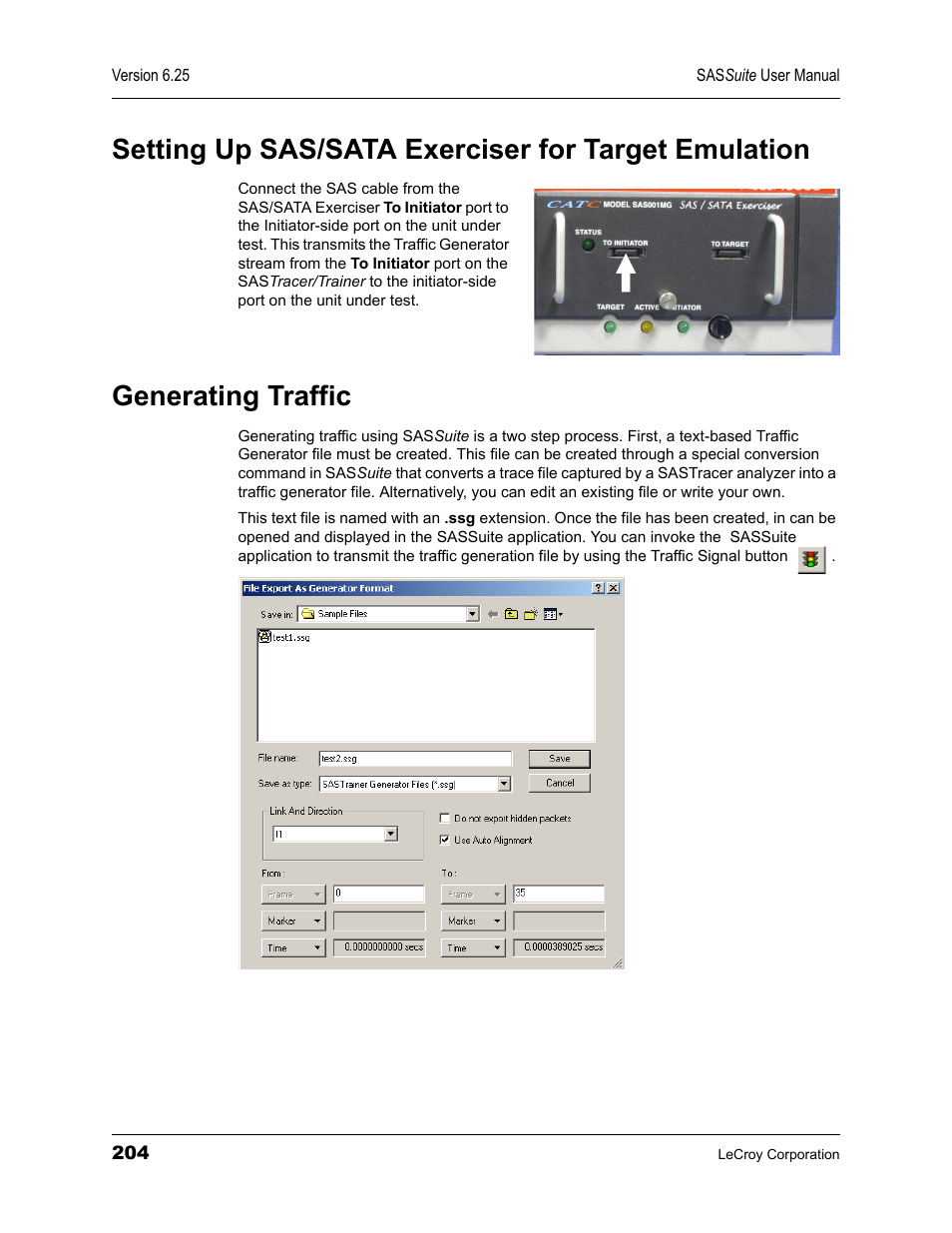 Setting up sas/sata exerciser for target emulation, Generating traffic | Teledyne LeCroy SAS Suite User Manual User Manual | Page 214 / 302