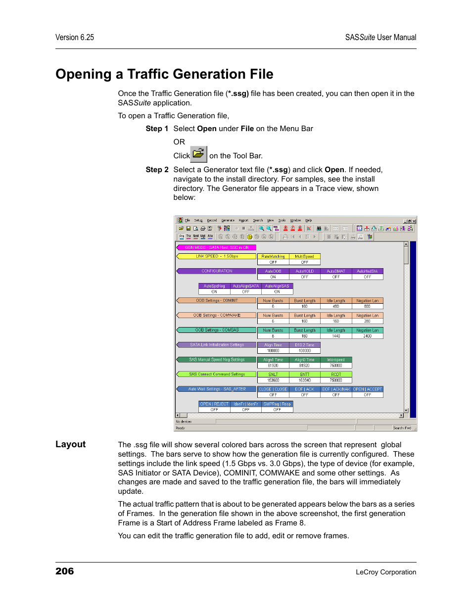 Opening a traffic generation file, Layout | Teledyne LeCroy SAS Suite User Manual User Manual | Page 216 / 302