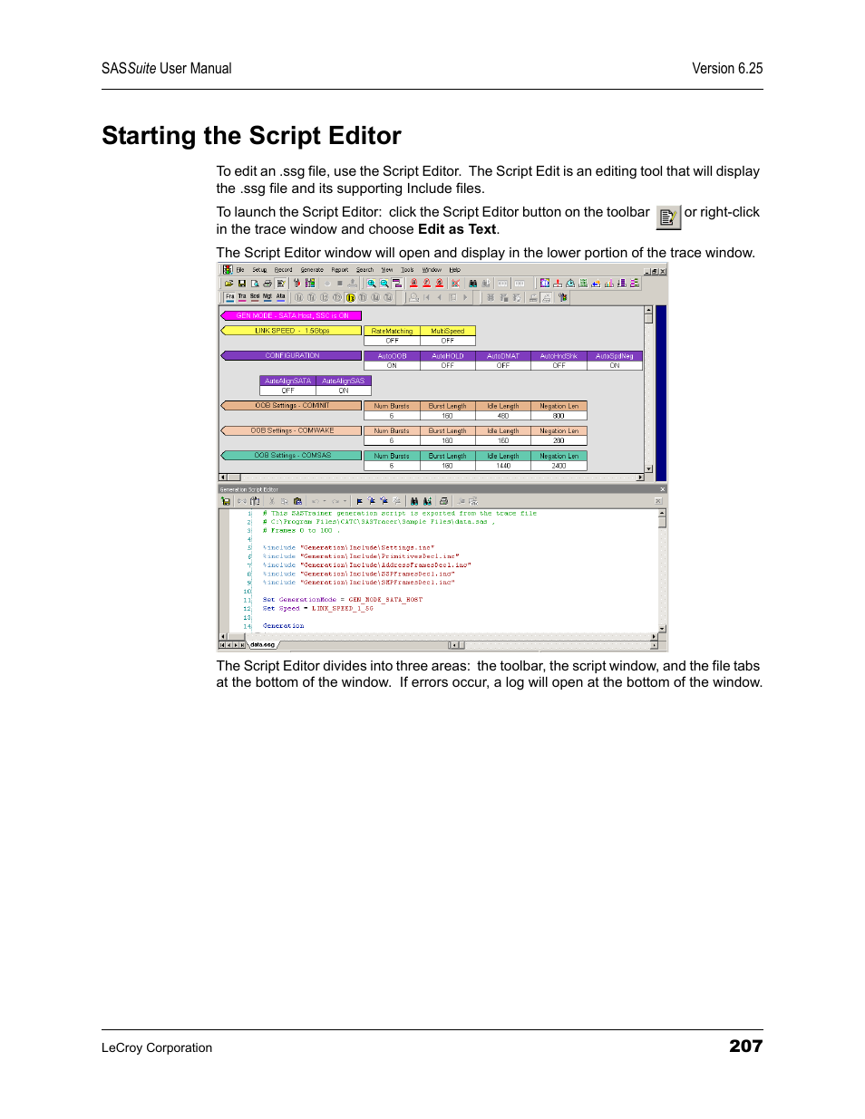 Starting the script editor | Teledyne LeCroy SAS Suite User Manual User Manual | Page 217 / 302