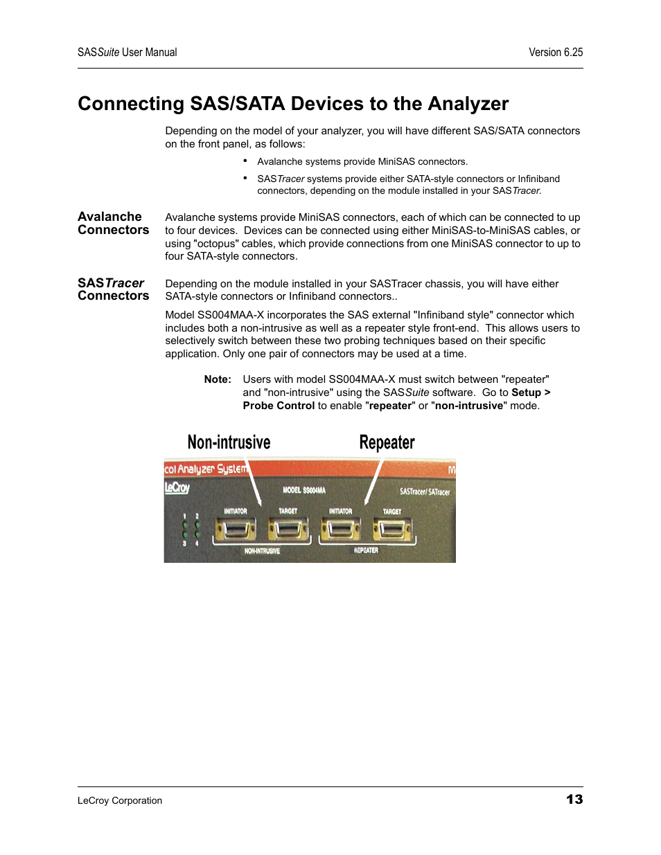 Connecting sas/sata devices to the analyzer, Avalanche connectors, Sastracer connectors | Avalanche connectors sastracer connectors | Teledyne LeCroy SAS Suite User Manual User Manual | Page 23 / 302