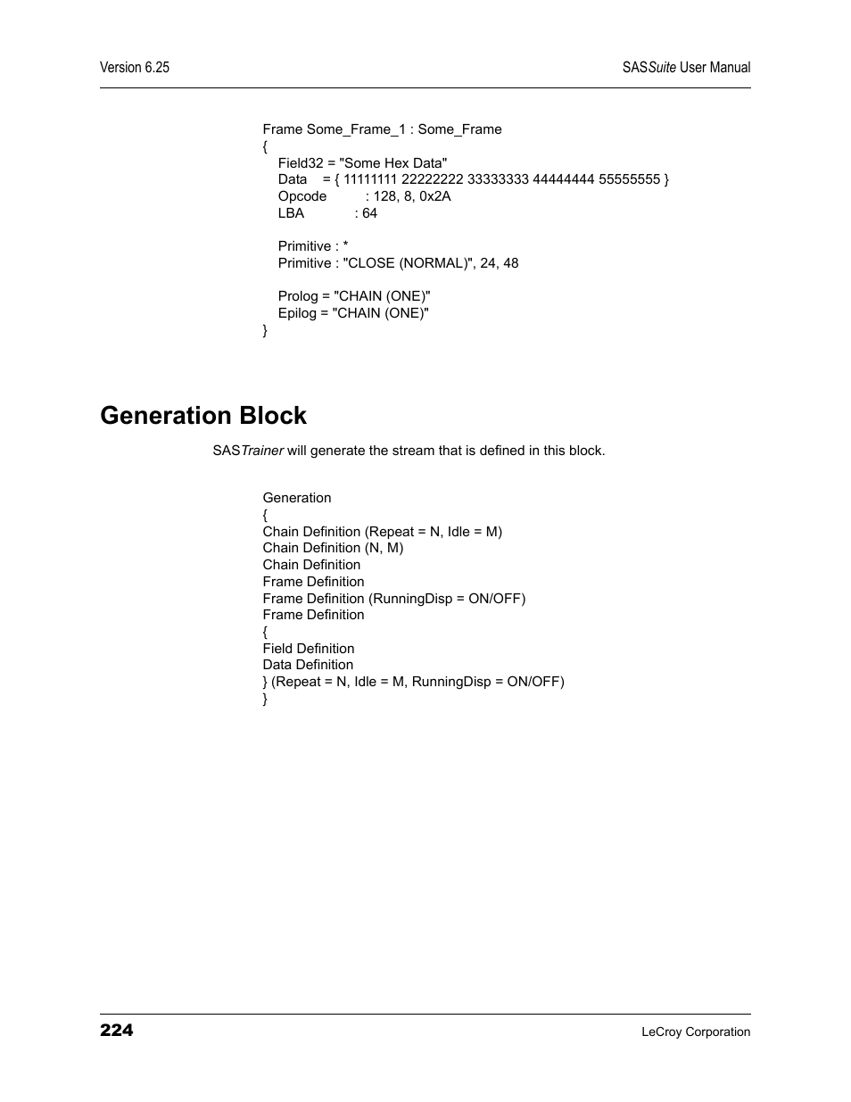Generation block | Teledyne LeCroy SAS Suite User Manual User Manual | Page 234 / 302