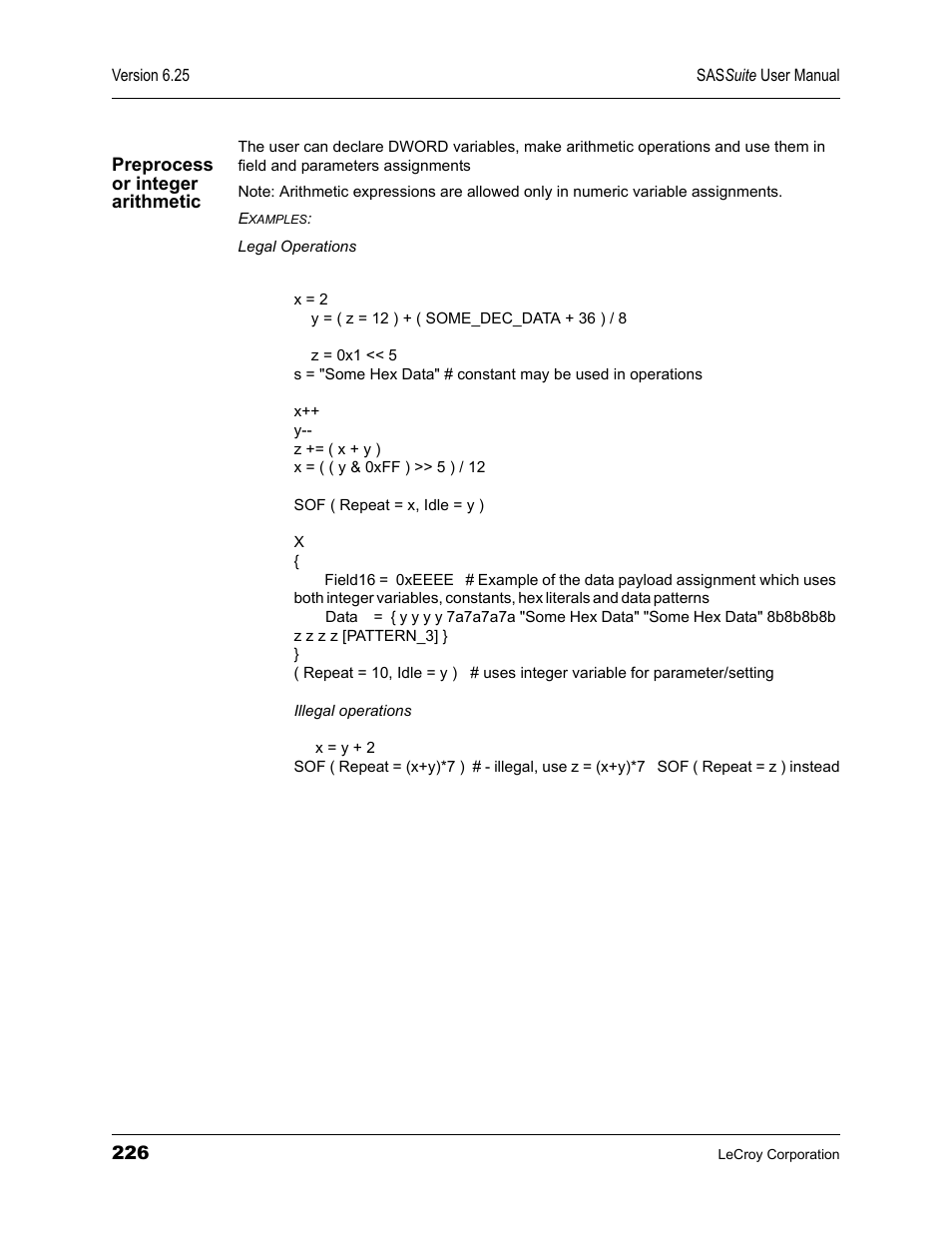 Preprocess or integer arithmetic, Preprocessor integer arithmetic | Teledyne LeCroy SAS Suite User Manual User Manual | Page 236 / 302
