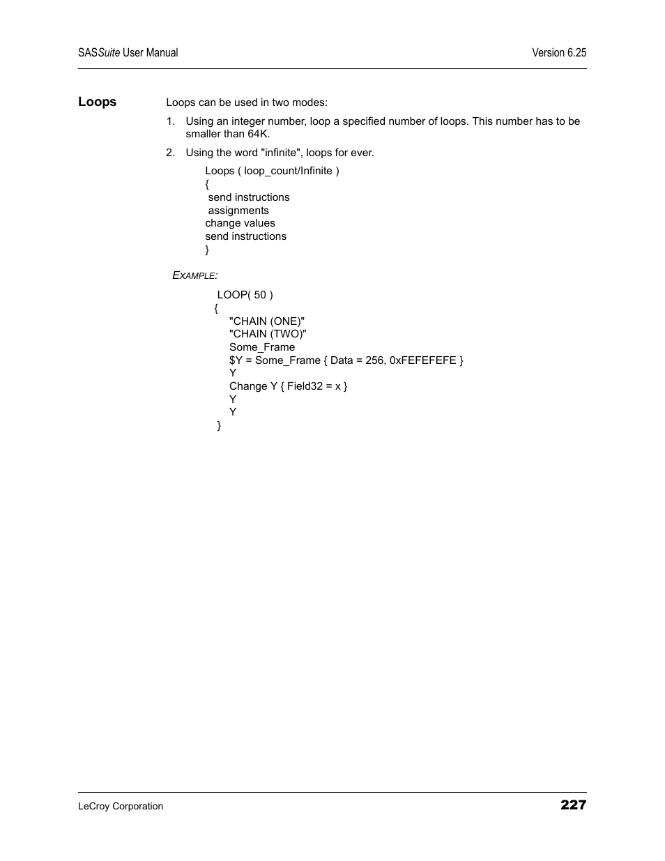 Loops | Teledyne LeCroy SAS Suite User Manual User Manual | Page 237 / 302