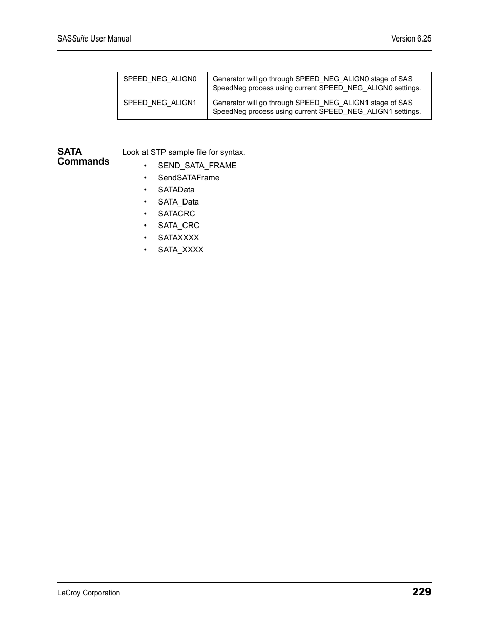 Sata commands | Teledyne LeCroy SAS Suite User Manual User Manual | Page 239 / 302