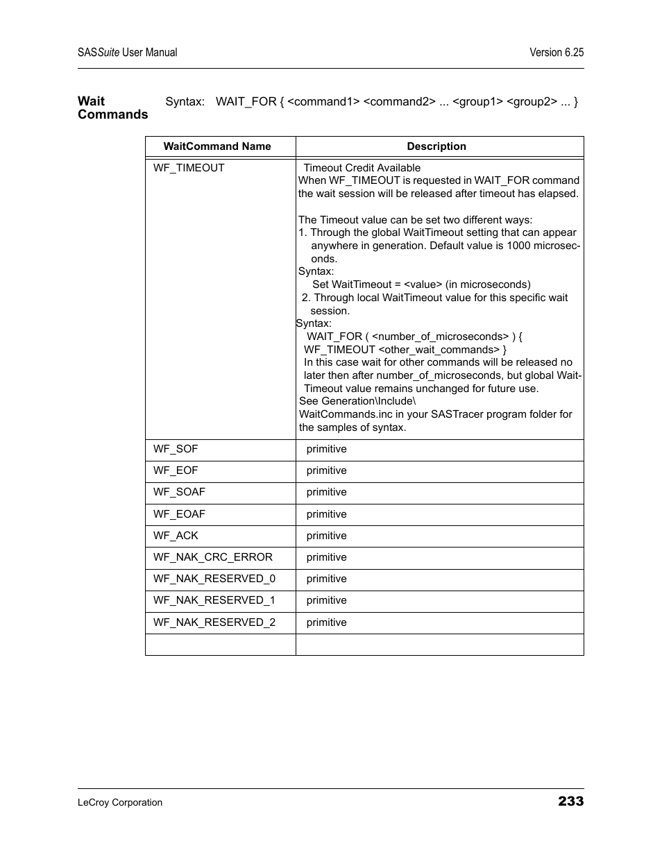 Wait commands | Teledyne LeCroy SAS Suite User Manual User Manual | Page 243 / 302