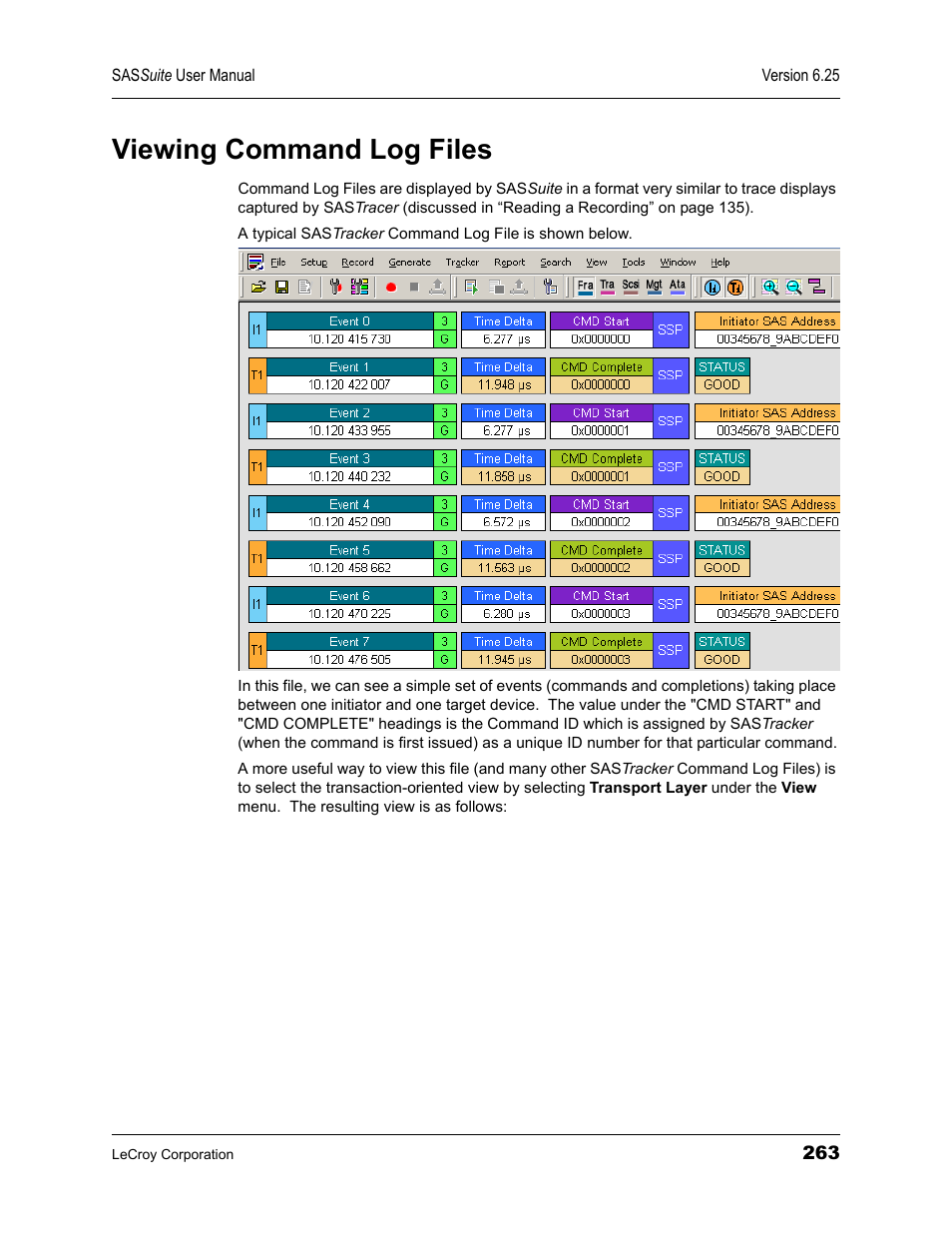 Viewing command log files | Teledyne LeCroy SAS Suite User Manual User Manual | Page 273 / 302