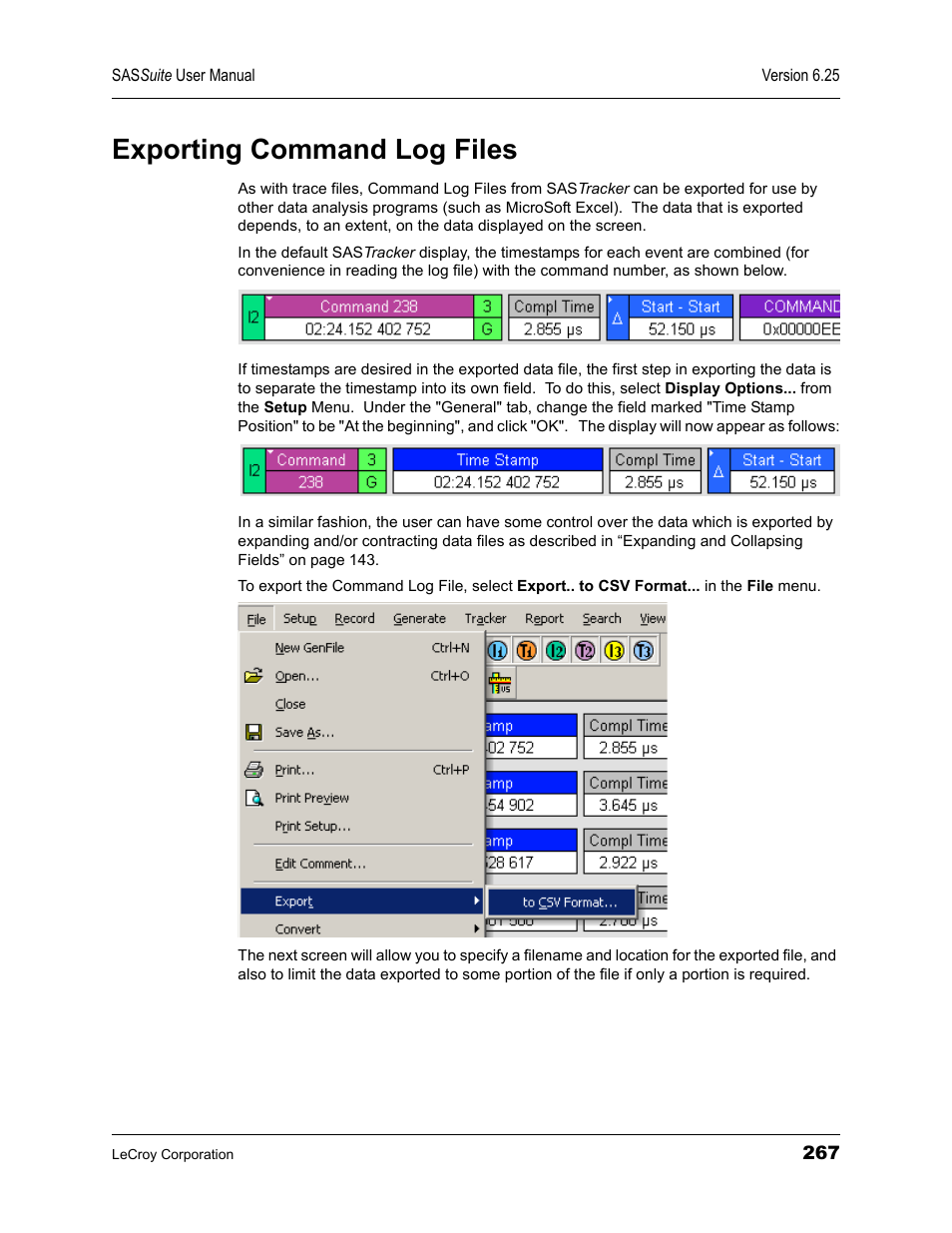 Exporting command log files | Teledyne LeCroy SAS Suite User Manual User Manual | Page 277 / 302