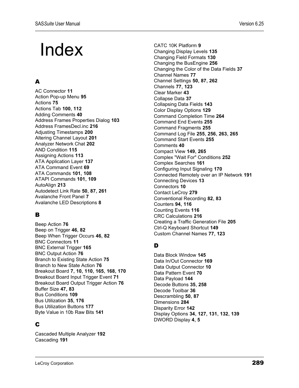 Index | Teledyne LeCroy SAS Suite User Manual User Manual | Page 299 / 302