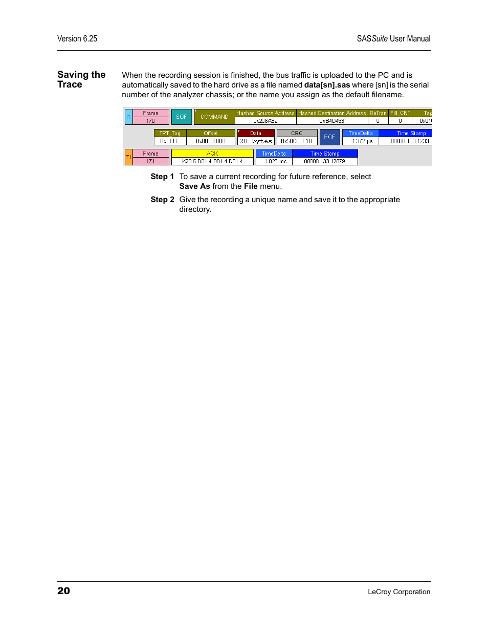 Saving the trace | Teledyne LeCroy SAS Suite User Manual User Manual | Page 30 / 302