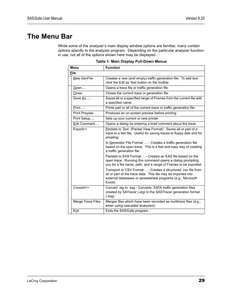 The menu bar | Teledyne LeCroy SAS Suite User Manual User Manual | Page 39 / 302