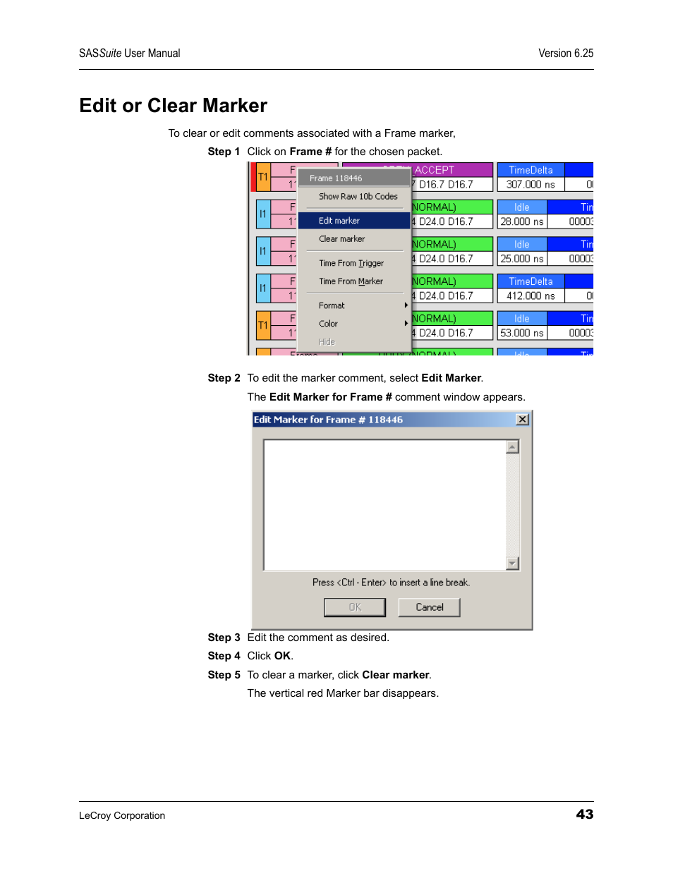 Edit or clear marker | Teledyne LeCroy SAS Suite User Manual User Manual | Page 53 / 302