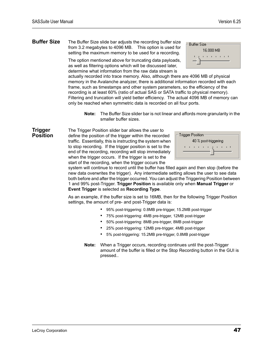 Buffer size, Trigger position, Buffer size trigger position | Teledyne LeCroy SAS Suite User Manual User Manual | Page 57 / 302