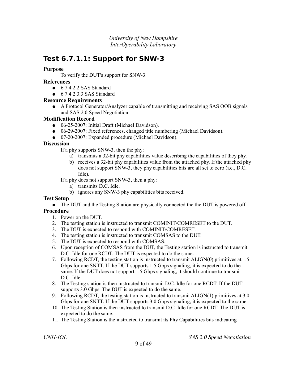 Test 6.7.1.1: support for snw-3 | Teledyne LeCroy SAS Verification Test Descriptions User Manual | Page 145 / 186