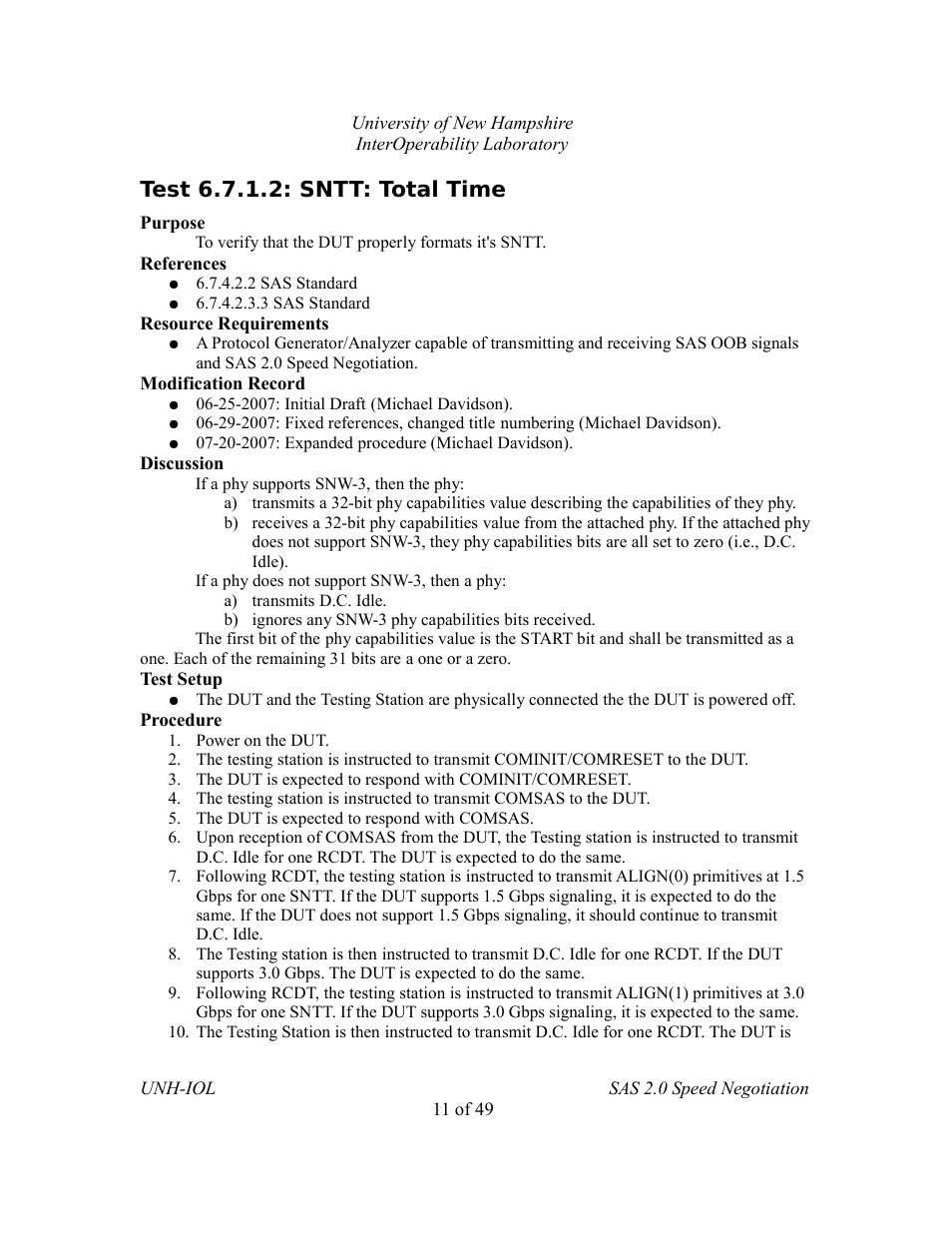 Test 6.7.1.2: sntt: total time | Teledyne LeCroy SAS Verification Test Descriptions User Manual | Page 147 / 186