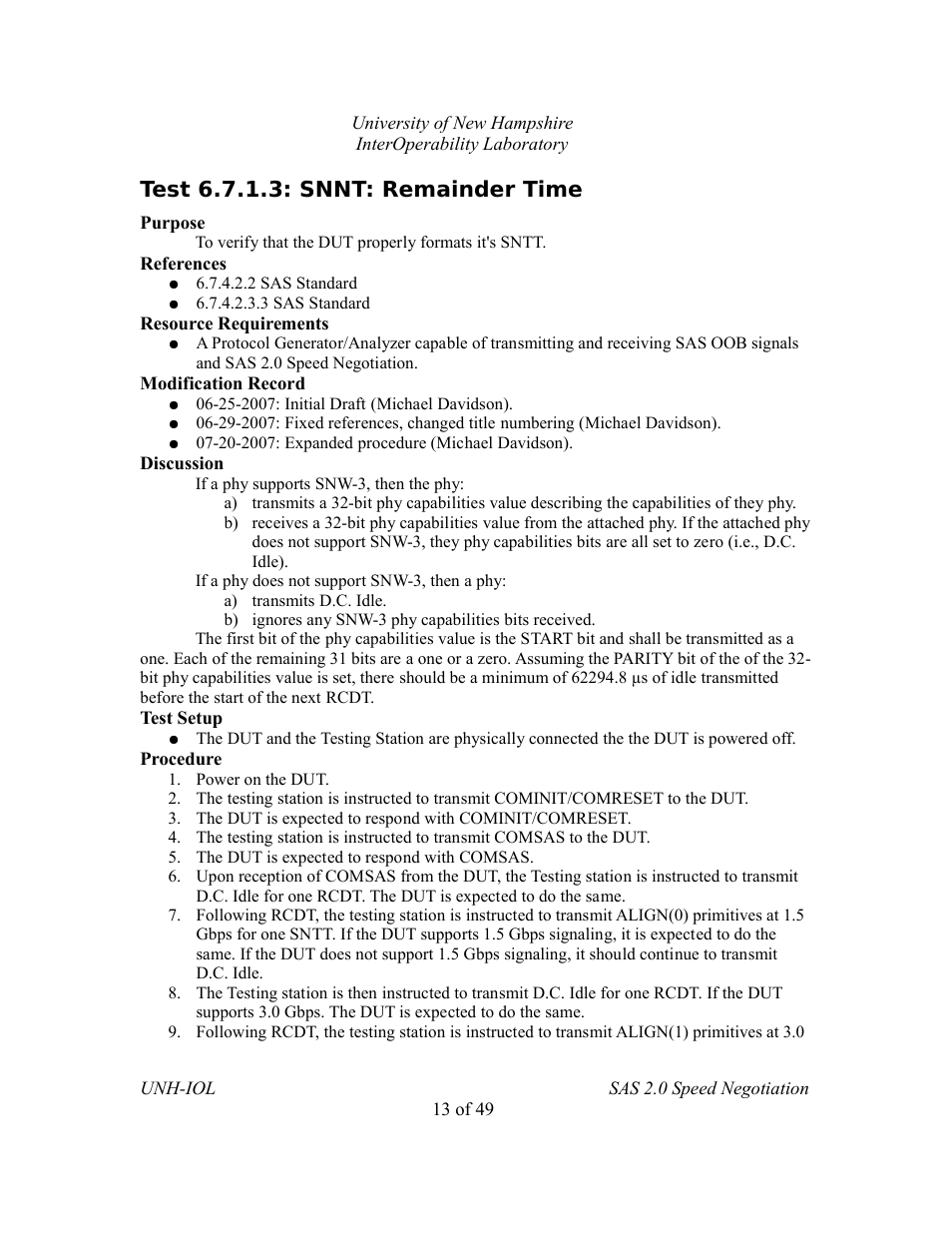 Test 6.7.1.3: snnt: remainder time | Teledyne LeCroy SAS Verification Test Descriptions User Manual | Page 149 / 186