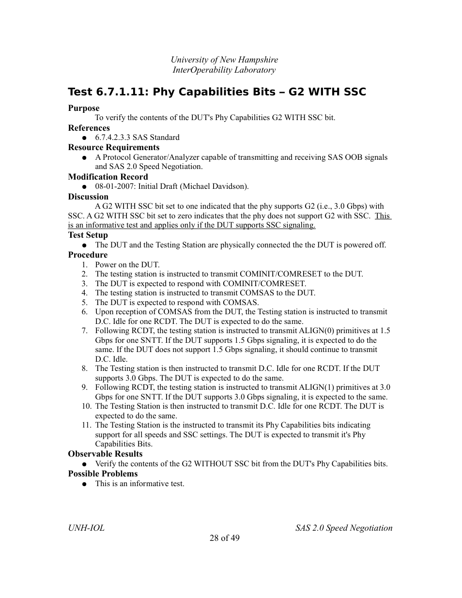 Test 6.7.1.11: phy capabilities bits – g2 with ssc | Teledyne LeCroy SAS Verification Test Descriptions User Manual | Page 164 / 186