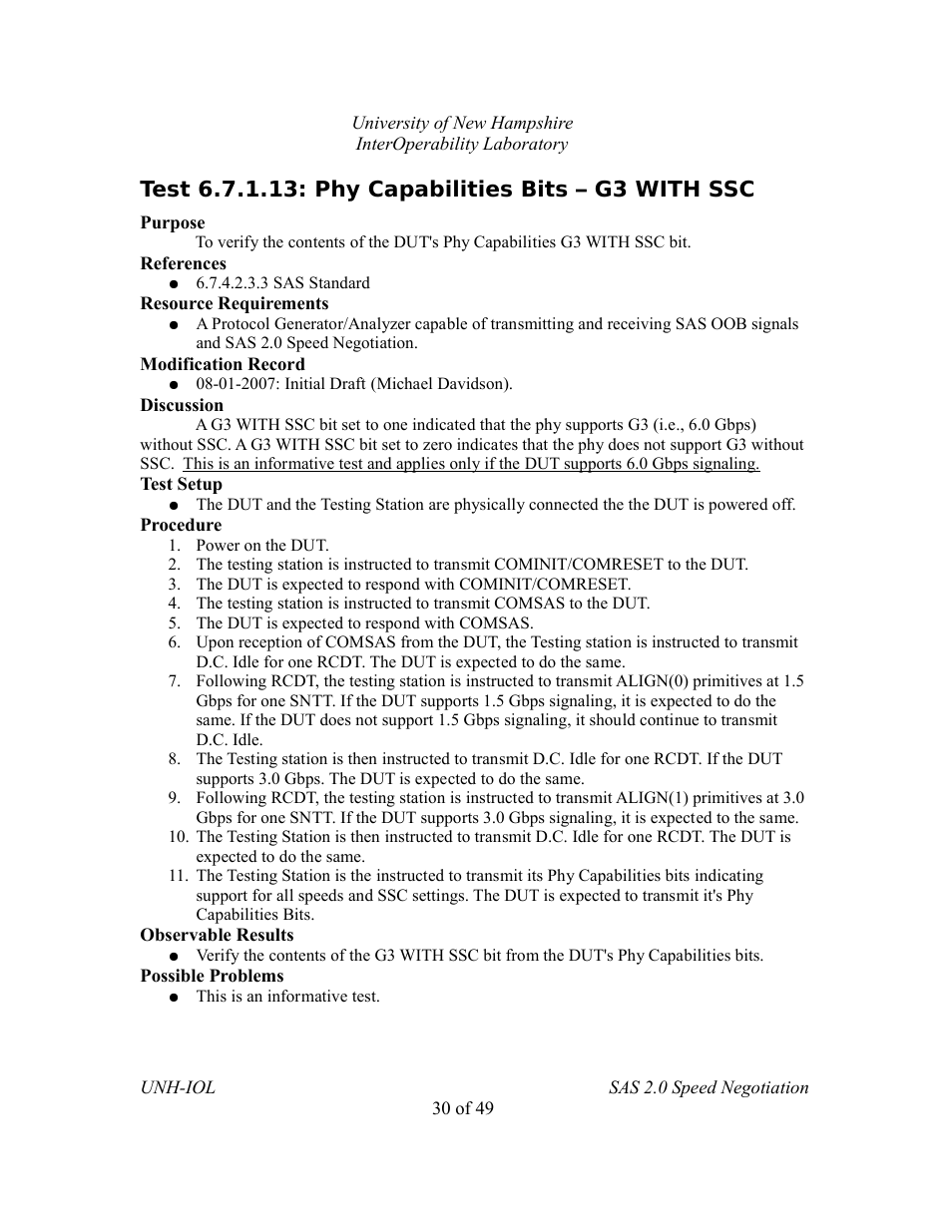 Test 6.7.1.13: phy capabilities bits – g3 with ssc | Teledyne LeCroy SAS Verification Test Descriptions User Manual | Page 166 / 186