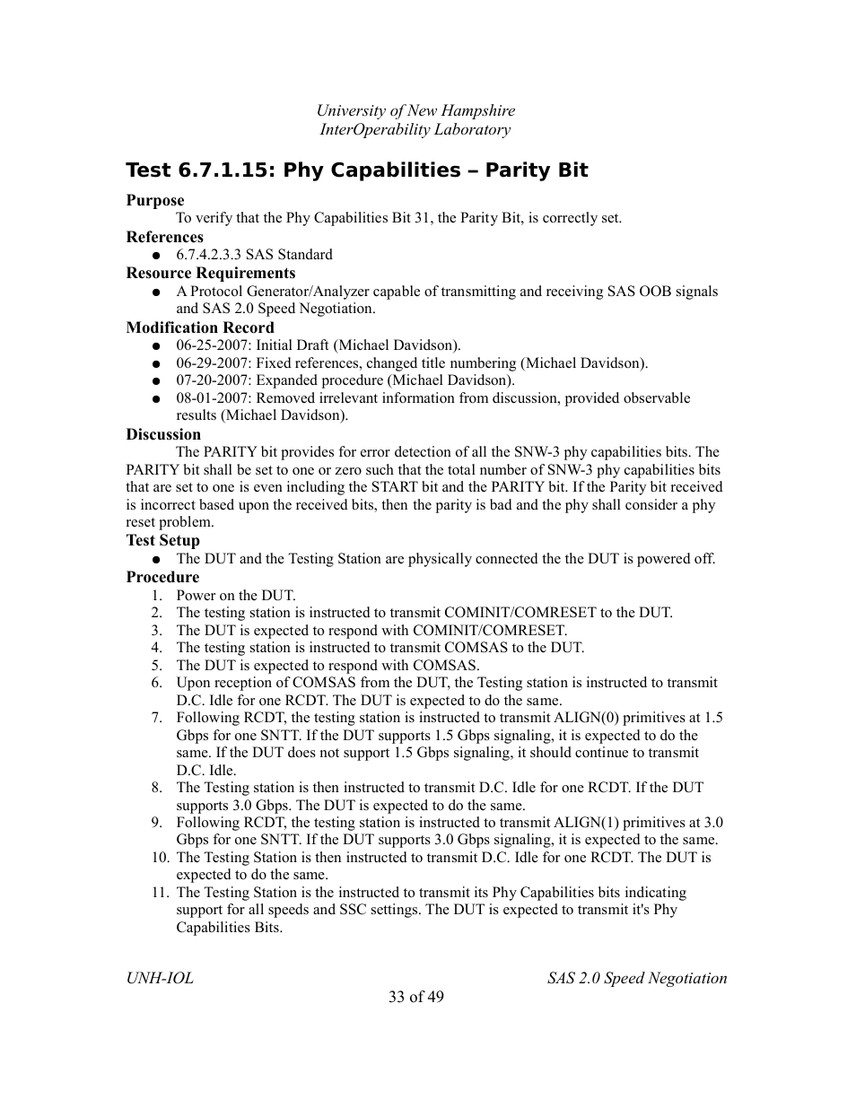 Test 6.7.1.15: phy capabilities – parity bit | Teledyne LeCroy SAS Verification Test Descriptions User Manual | Page 169 / 186