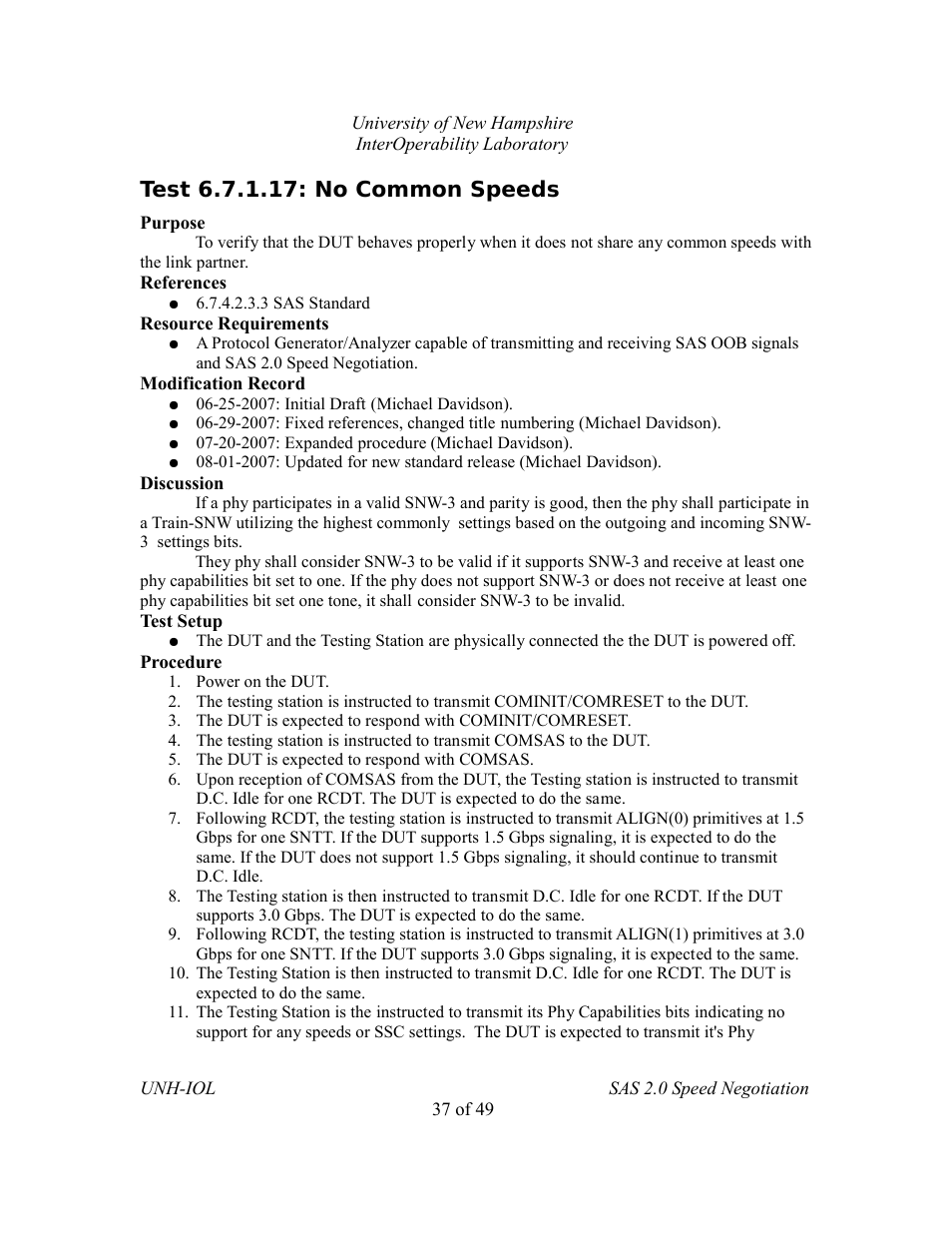 Test 6.7.1.17: no common speeds | Teledyne LeCroy SAS Verification Test Descriptions User Manual | Page 173 / 186