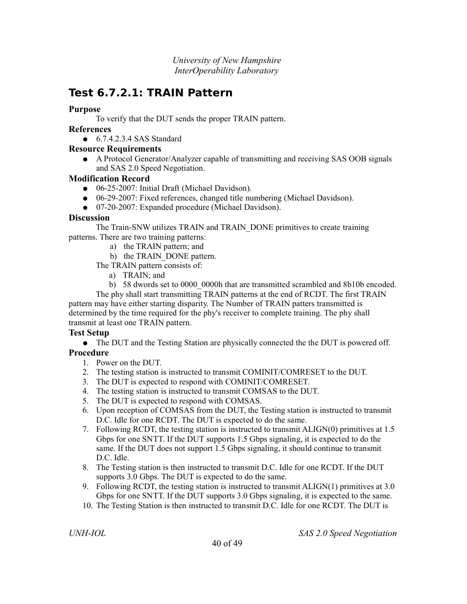 Test 6.7.2.1: train pattern | Teledyne LeCroy SAS Verification Test Descriptions User Manual | Page 176 / 186