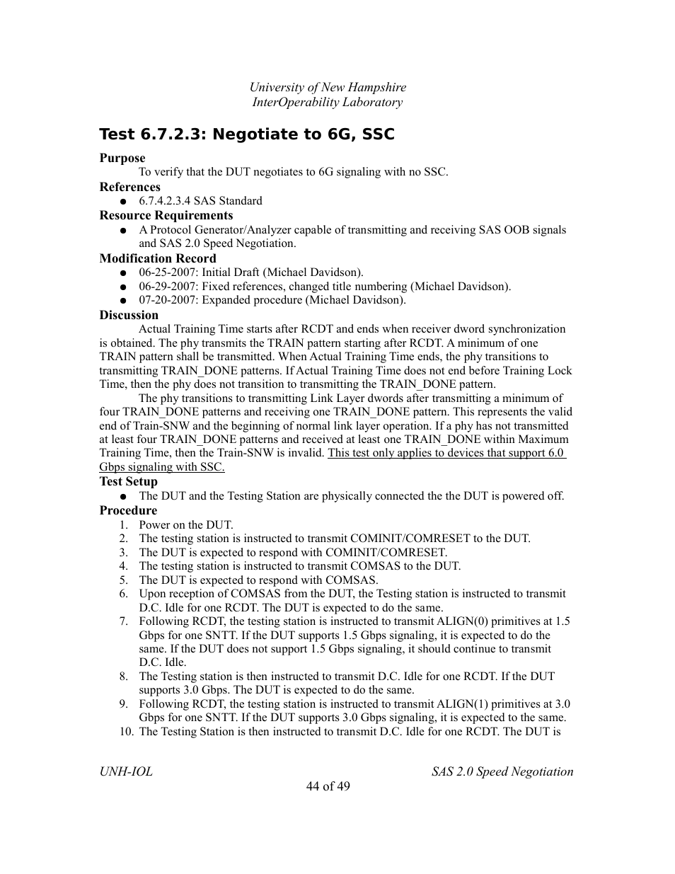 Test 6.7.2.3: negotiate to 6g, ssc | Teledyne LeCroy SAS Verification Test Descriptions User Manual | Page 180 / 186