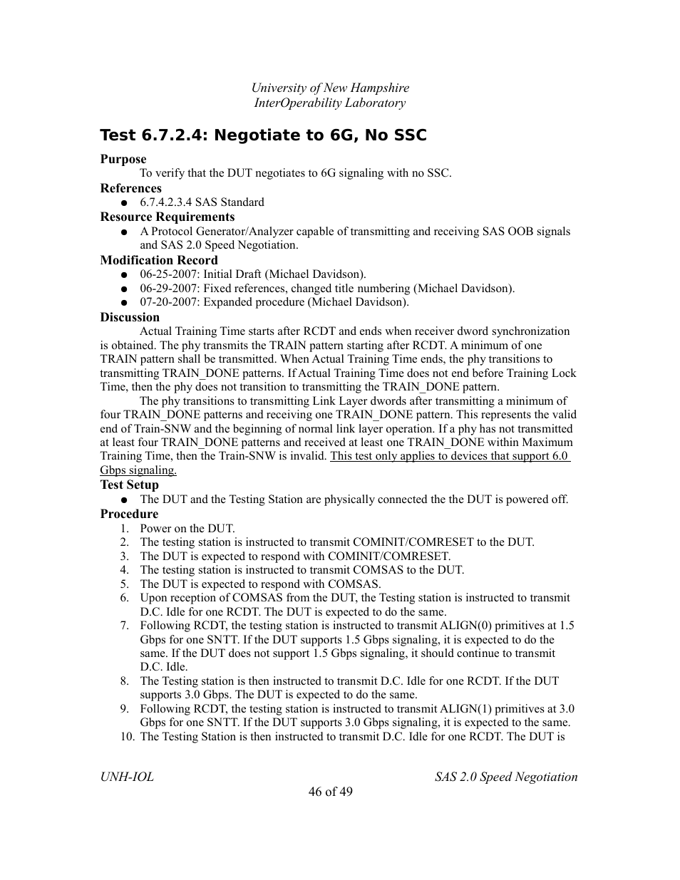 Test 6.7.2.4: negotiate to 6g, no ssc | Teledyne LeCroy SAS Verification Test Descriptions User Manual | Page 182 / 186