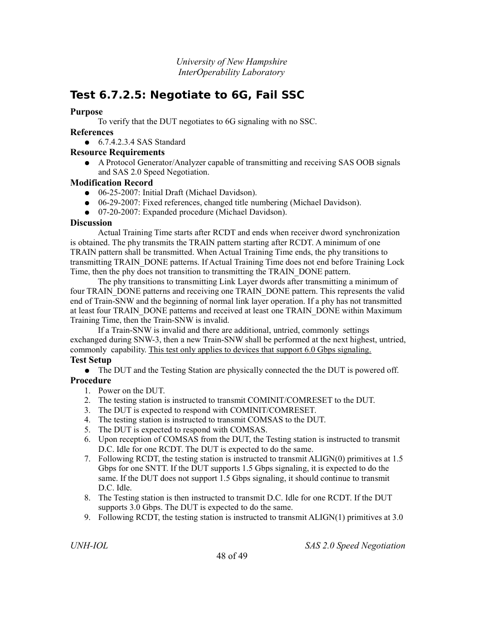 Test 6.7.2.5: negotiate to 6g, fail ssc | Teledyne LeCroy SAS Verification Test Descriptions User Manual | Page 184 / 186