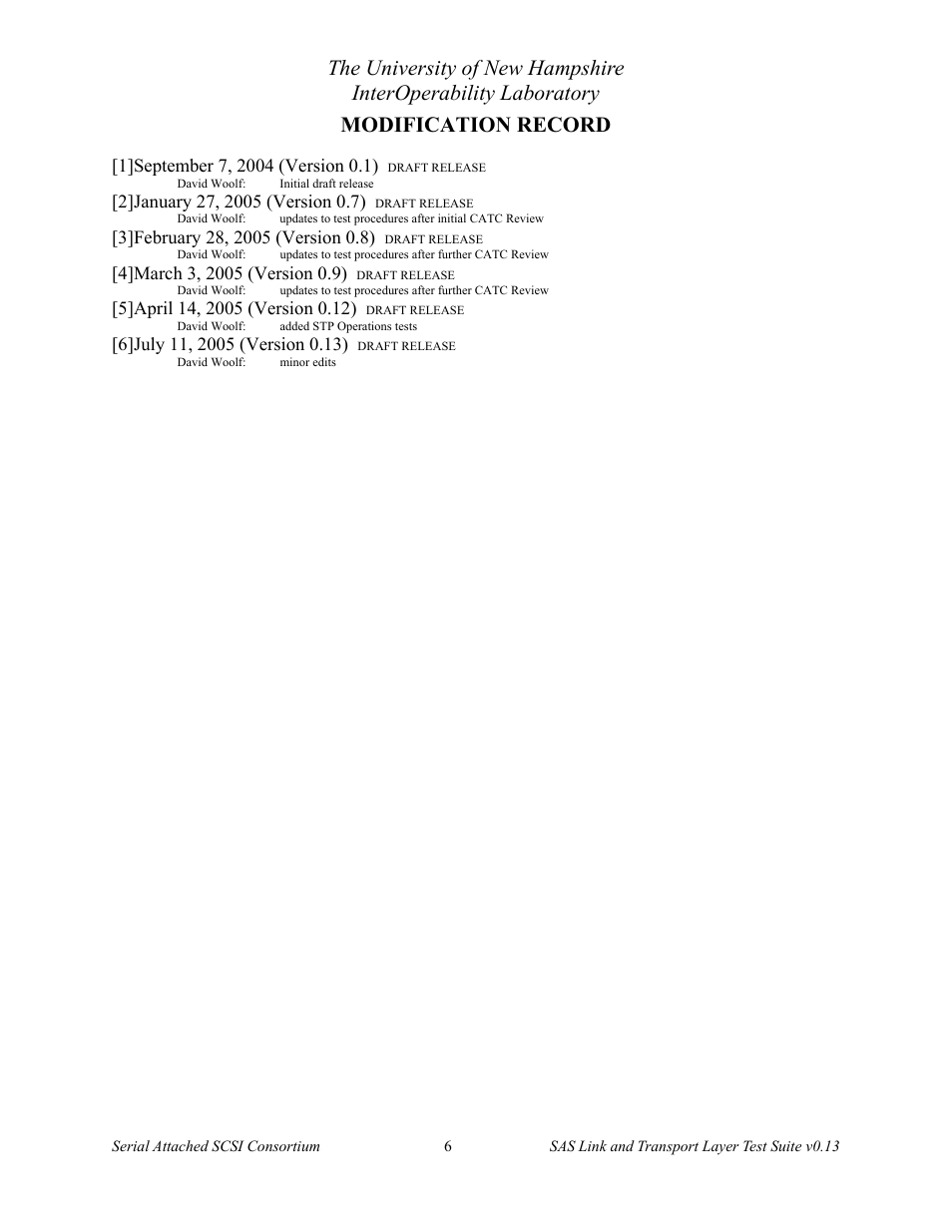 Modification record | Teledyne LeCroy SAS Verification Test Descriptions User Manual | Page 7 / 186