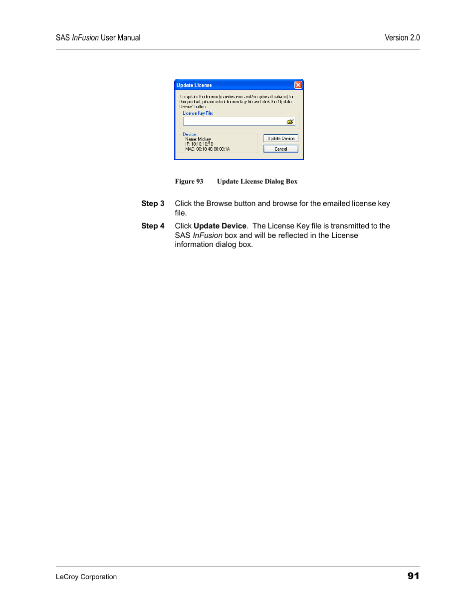 Figure 93 update license dialog box | Teledyne LeCroy SAS_SATA InFusion - Users Manual User Manual | Page 105 / 113