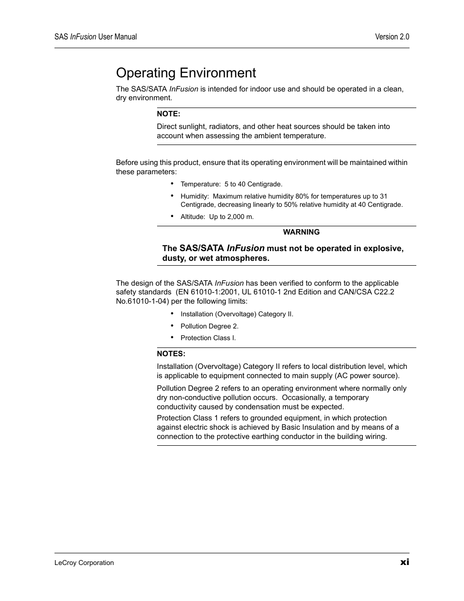 Operating environment | Teledyne LeCroy SAS_SATA InFusion - Users Manual User Manual | Page 11 / 113