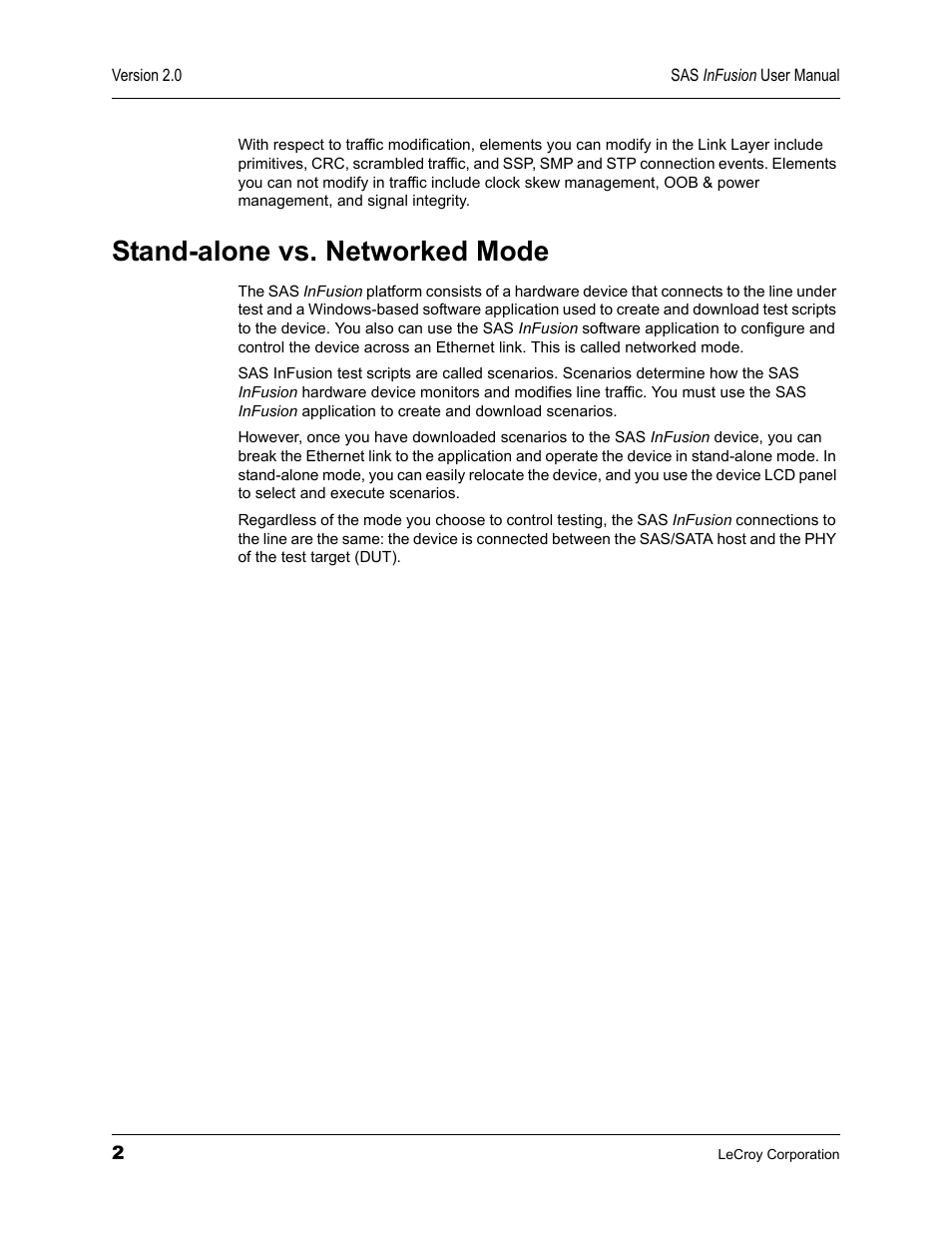 Stand-alone vs. networked mode | Teledyne LeCroy SAS_SATA InFusion - Users Manual User Manual | Page 16 / 113