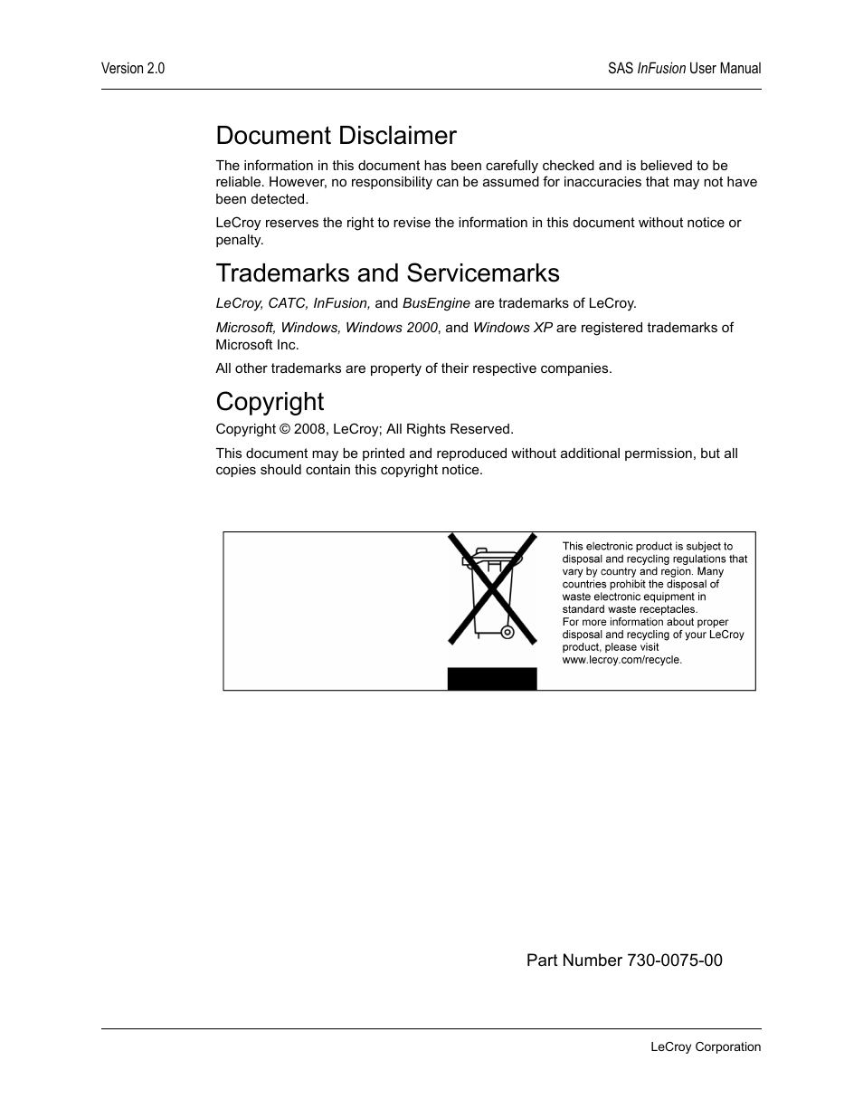 Document disclaimer, Trademarks and servicemarks, Copyright | Teledyne LeCroy SAS_SATA InFusion - Users Manual User Manual | Page 2 / 113