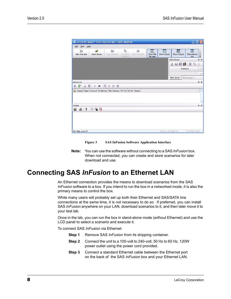 Connecting sas infusion to an ethernet lan, Connecting sas | Teledyne LeCroy SAS_SATA InFusion - Users Manual User Manual | Page 22 / 113