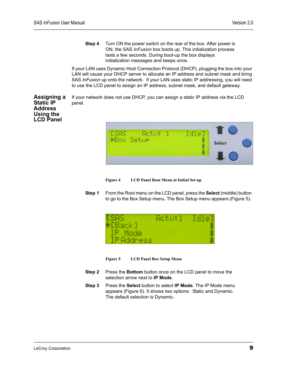 Assigning a static ip address using the lcd panel | Teledyne LeCroy SAS_SATA InFusion - Users Manual User Manual | Page 23 / 113