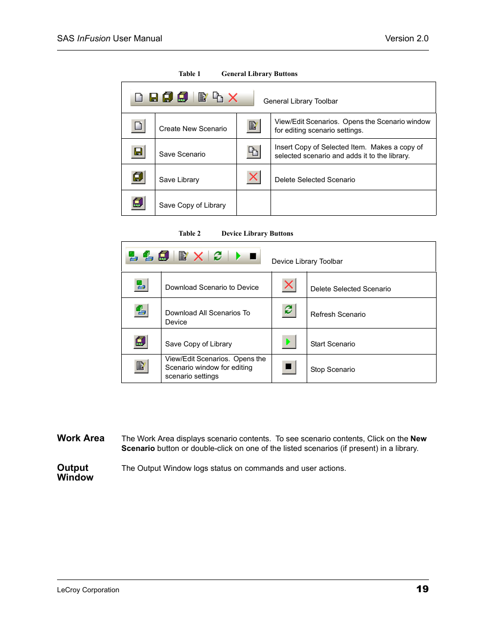 Work area, Output window, Work area output window | Teledyne LeCroy SAS_SATA InFusion - Users Manual User Manual | Page 33 / 113