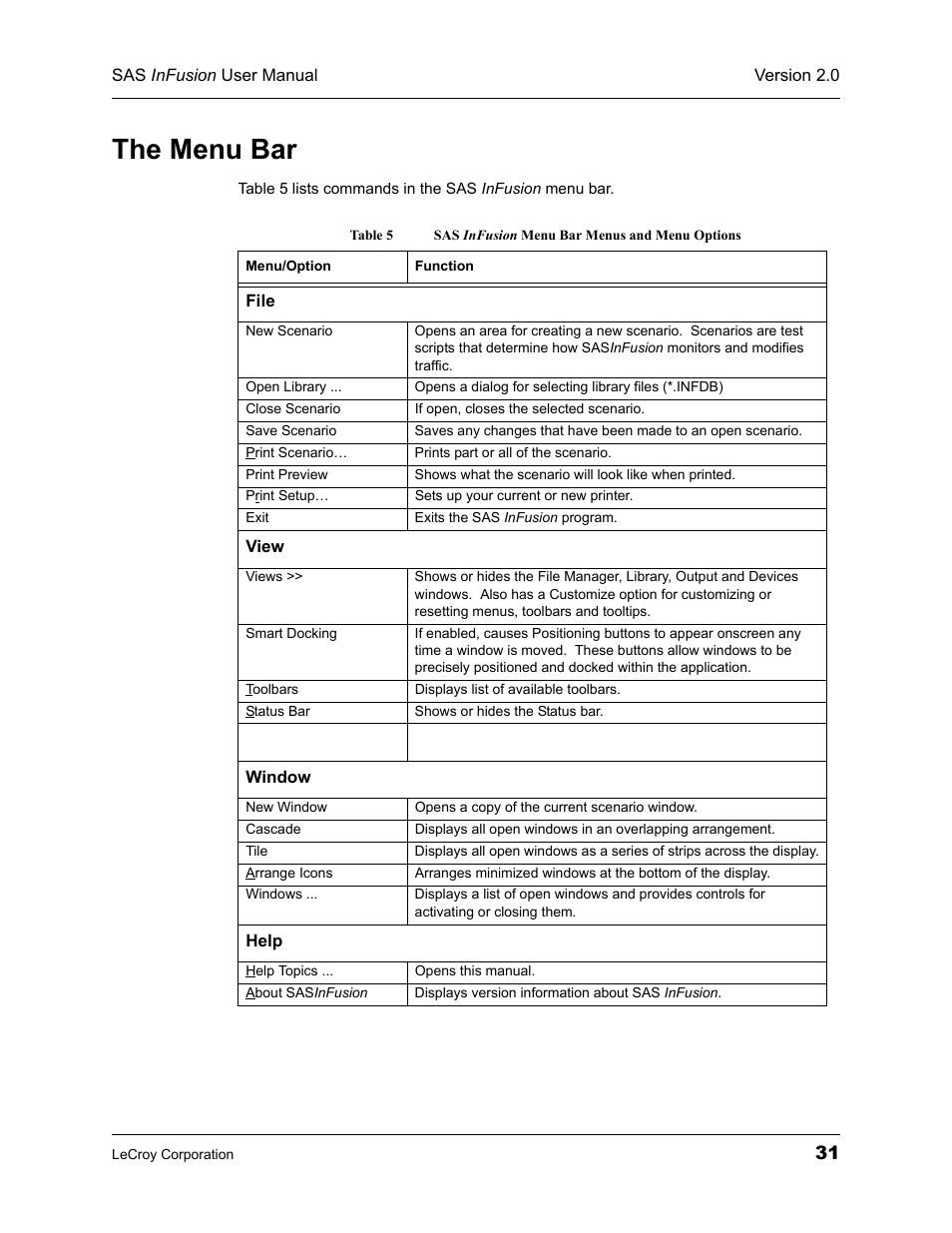 The menu bar | Teledyne LeCroy SAS_SATA InFusion - Users Manual User Manual | Page 45 / 113