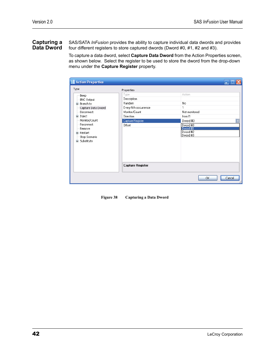 Capturing a data dword, Figure 38 capturing a data dword | Teledyne LeCroy SAS_SATA InFusion - Users Manual User Manual | Page 56 / 113