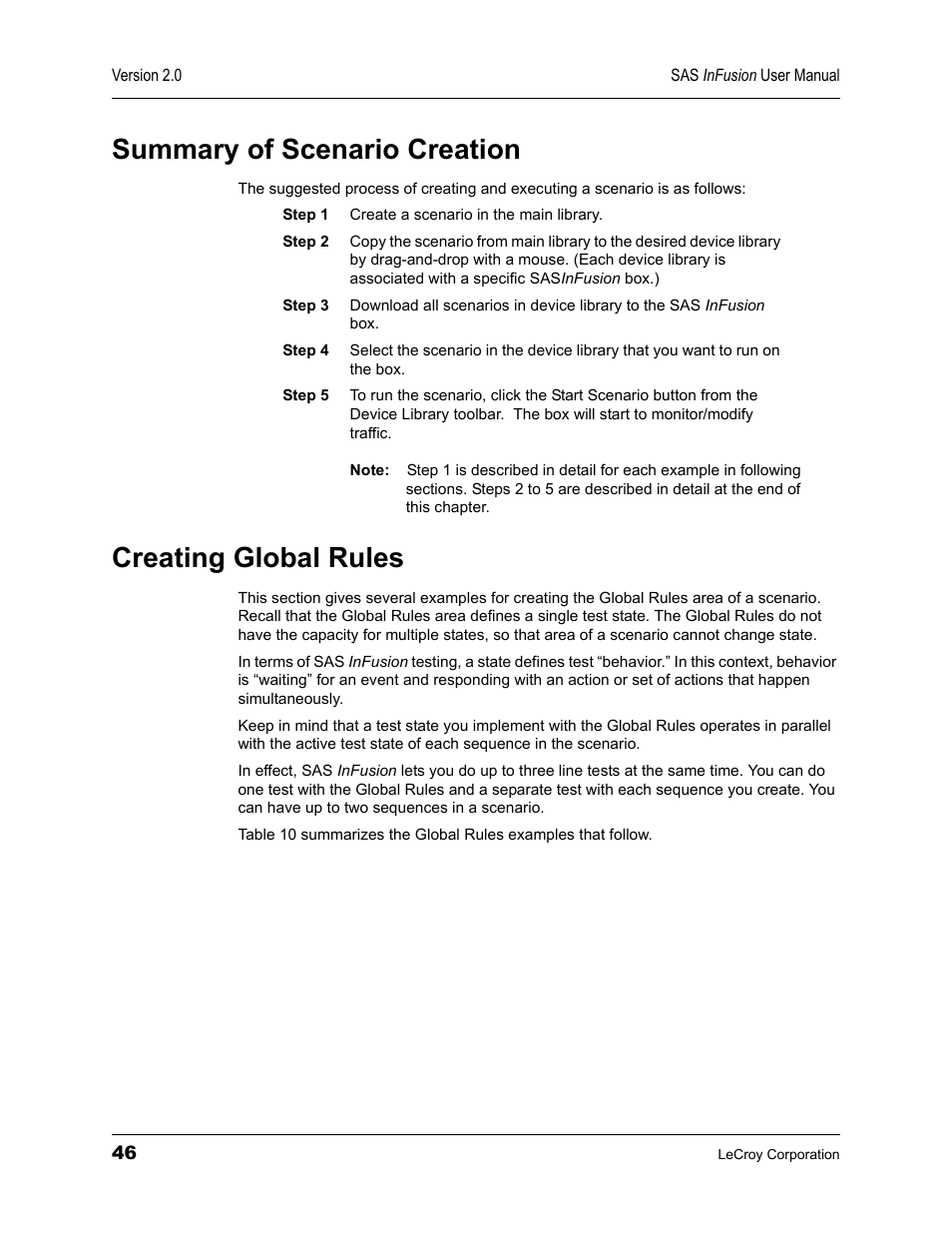 Summary of scenario creation, Creating global rules, Summary of scenario creation creating global rules | Teledyne LeCroy SAS_SATA InFusion - Users Manual User Manual | Page 60 / 113