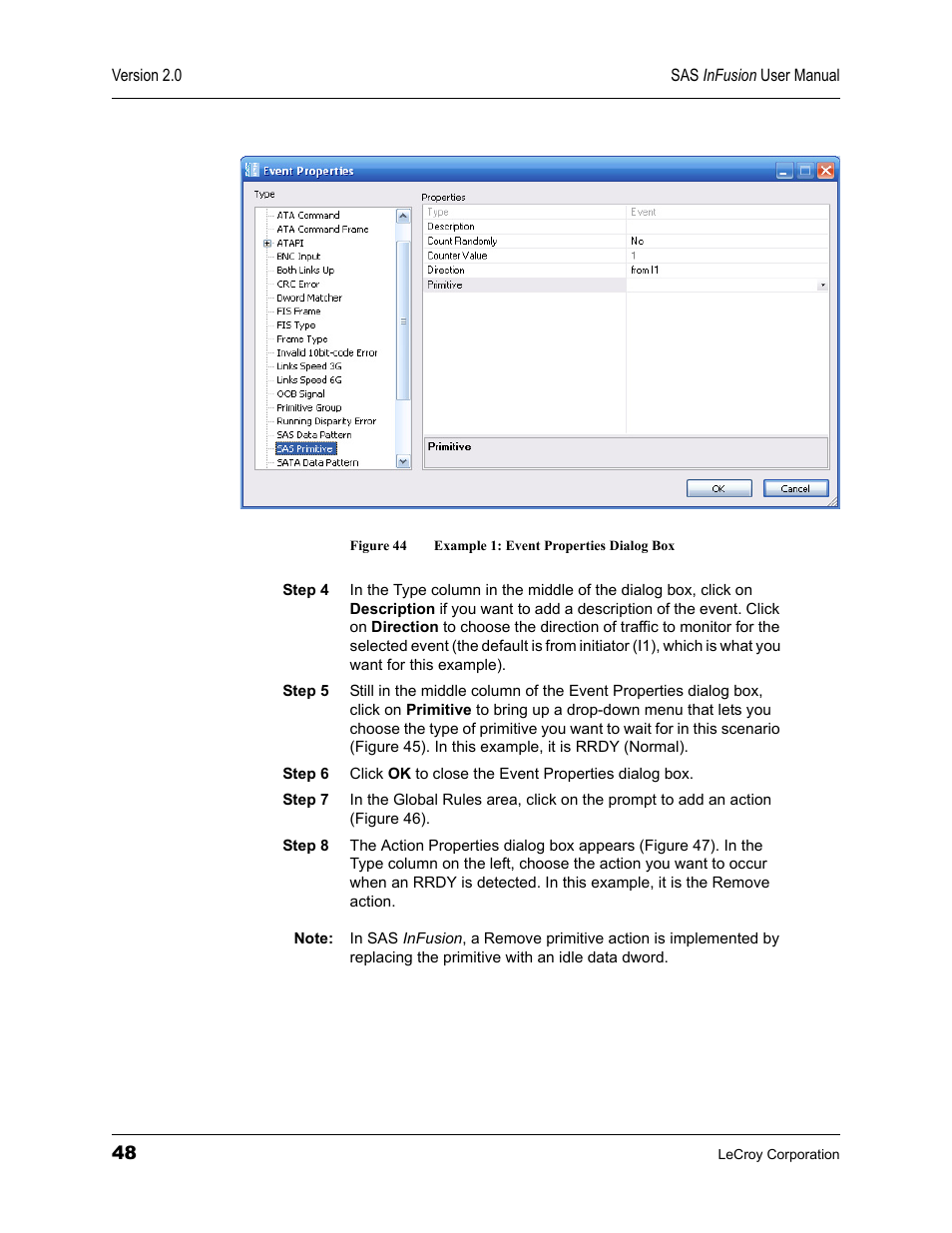 Figure 44 example 1: event properties dialog box, Figure 44 | Teledyne LeCroy SAS_SATA InFusion - Users Manual User Manual | Page 62 / 113