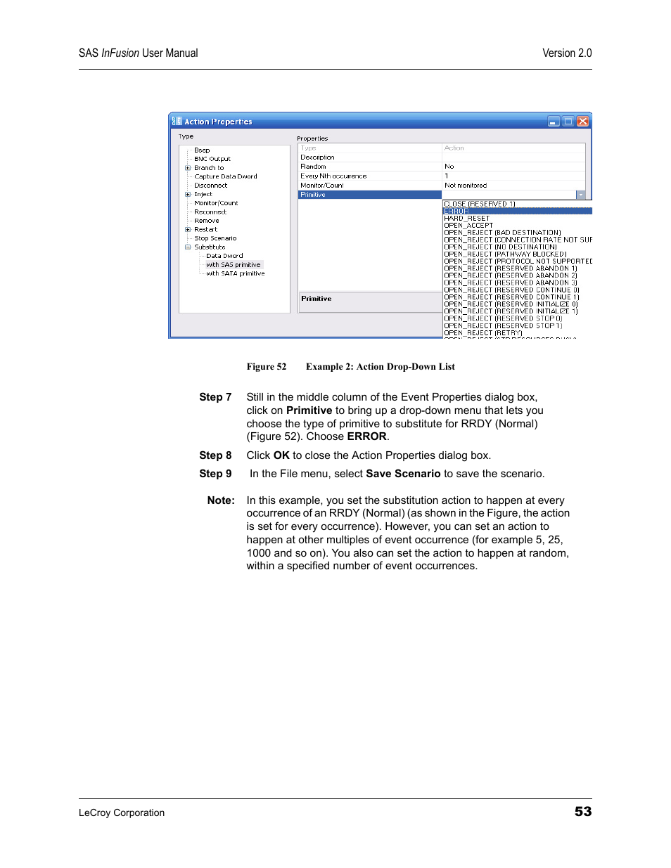 Figure 52 example 2: action drop-down list | Teledyne LeCroy SAS_SATA InFusion - Users Manual User Manual | Page 67 / 113