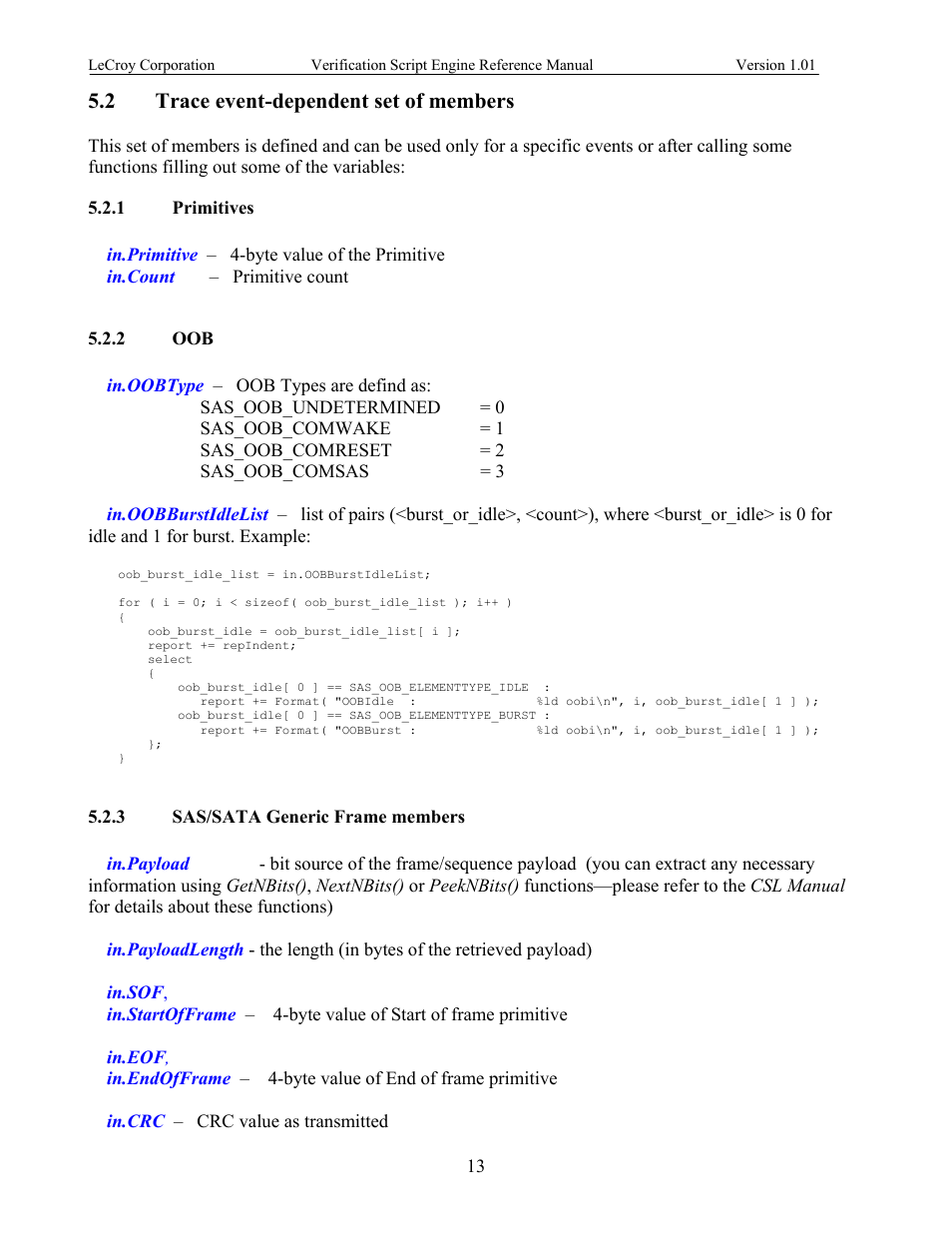 Trace event-dependent set of members, Primitives, Sas/sata generic frame members | Race event, Dependent set of members, 2 trace event-dependent set of members | Teledyne LeCroy SATracer 3G Verification Script Engine manual User Manual | Page 18 / 68