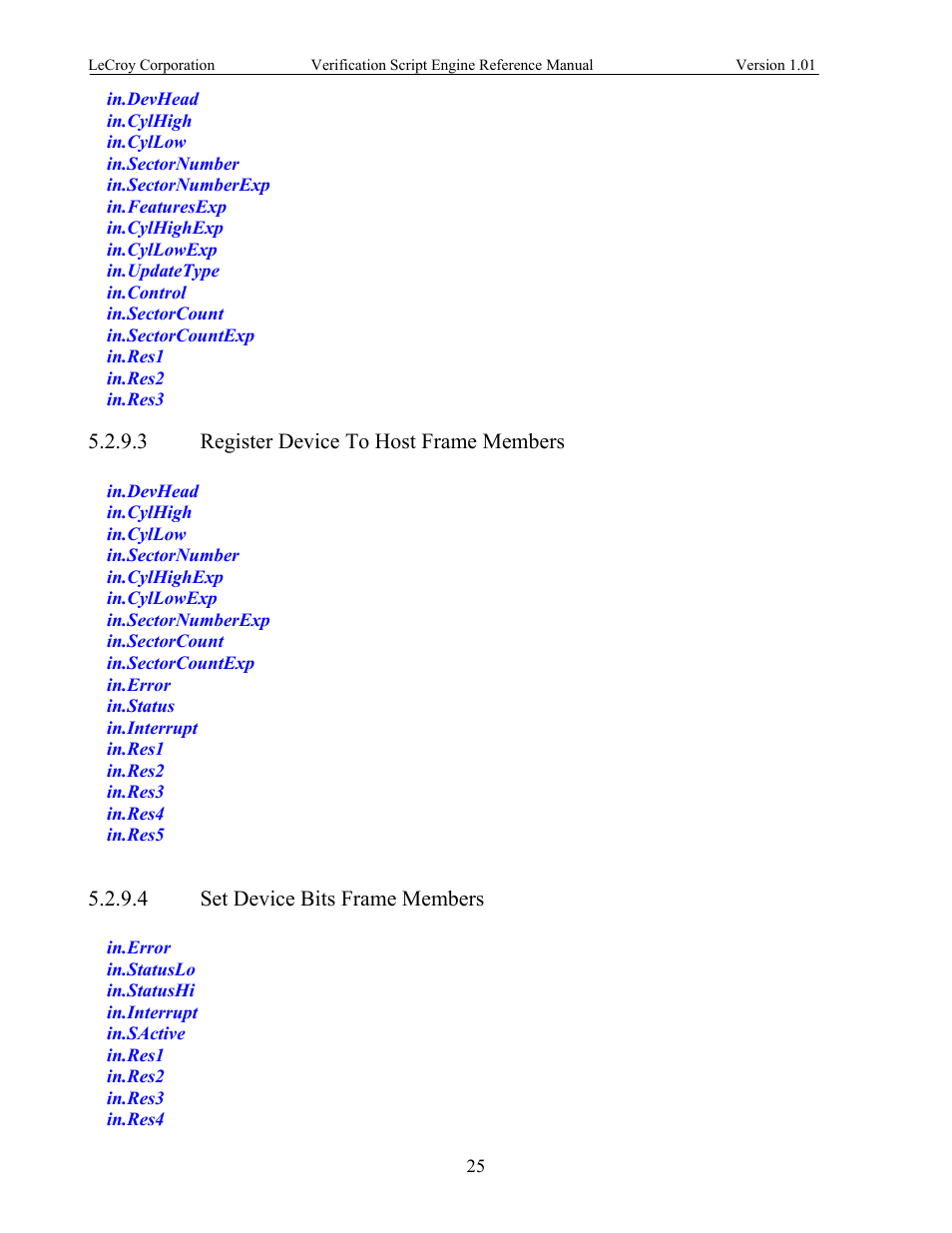 Register device to host frame members, Set device bits frame members | Teledyne LeCroy SATracer 3G Verification Script Engine manual User Manual | Page 30 / 68