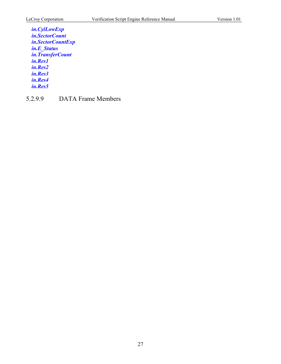 Data frame members | Teledyne LeCroy SATracer 3G Verification Script Engine manual User Manual | Page 32 / 68