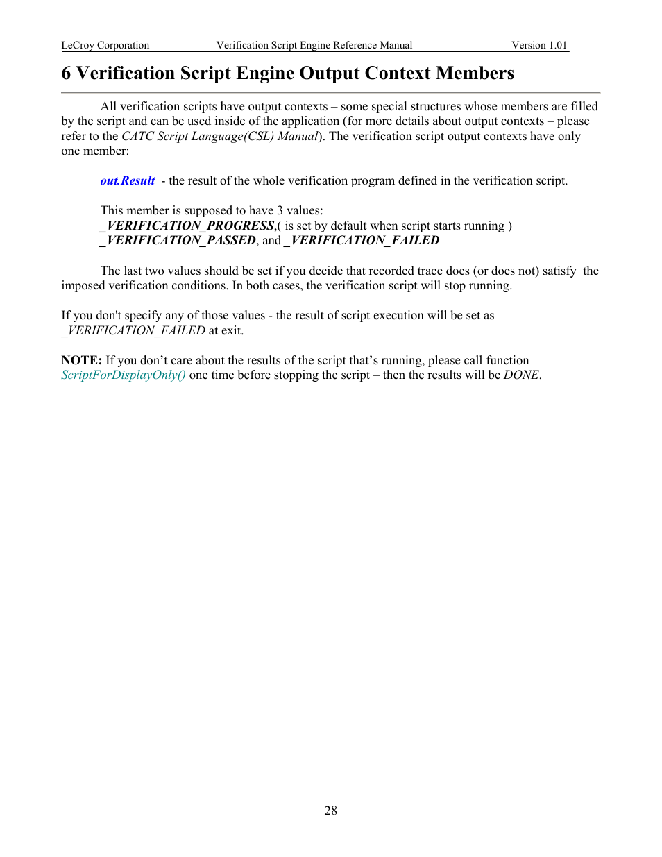 Verification script engine output context members | Teledyne LeCroy SATracer 3G Verification Script Engine manual User Manual | Page 33 / 68