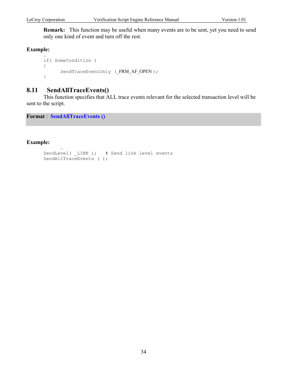 Sendalltraceevents(), 11 s, Race | Vents, 11 sendalltraceevents() | Teledyne LeCroy SATracer 3G Verification Script Engine manual User Manual | Page 39 / 68