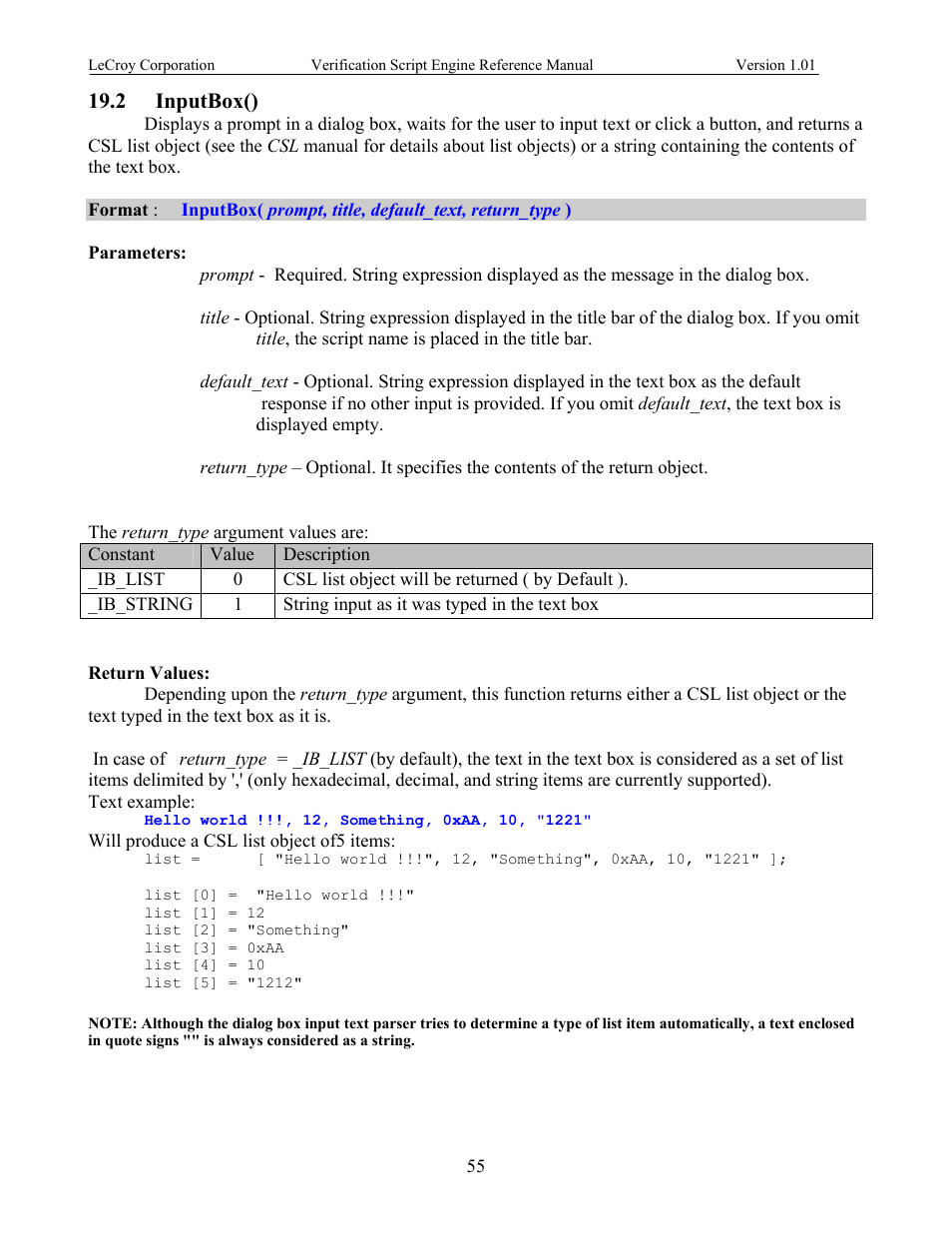 Inputbox(), Nput, 2 inputbox() | Teledyne LeCroy SATracer 3G Verification Script Engine manual User Manual | Page 60 / 68