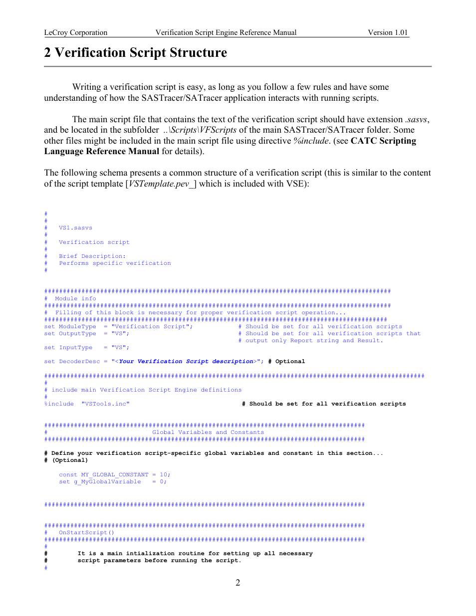 Verification script structure, 2 verification script structure | Teledyne LeCroy SATracer 3G Verification Script Engine manual User Manual | Page 7 / 68